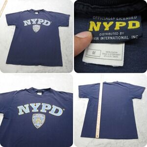 Vintage 90s NYPD Shirt Mens Medium Blue New York City Licensed Crew Short Sleeve
